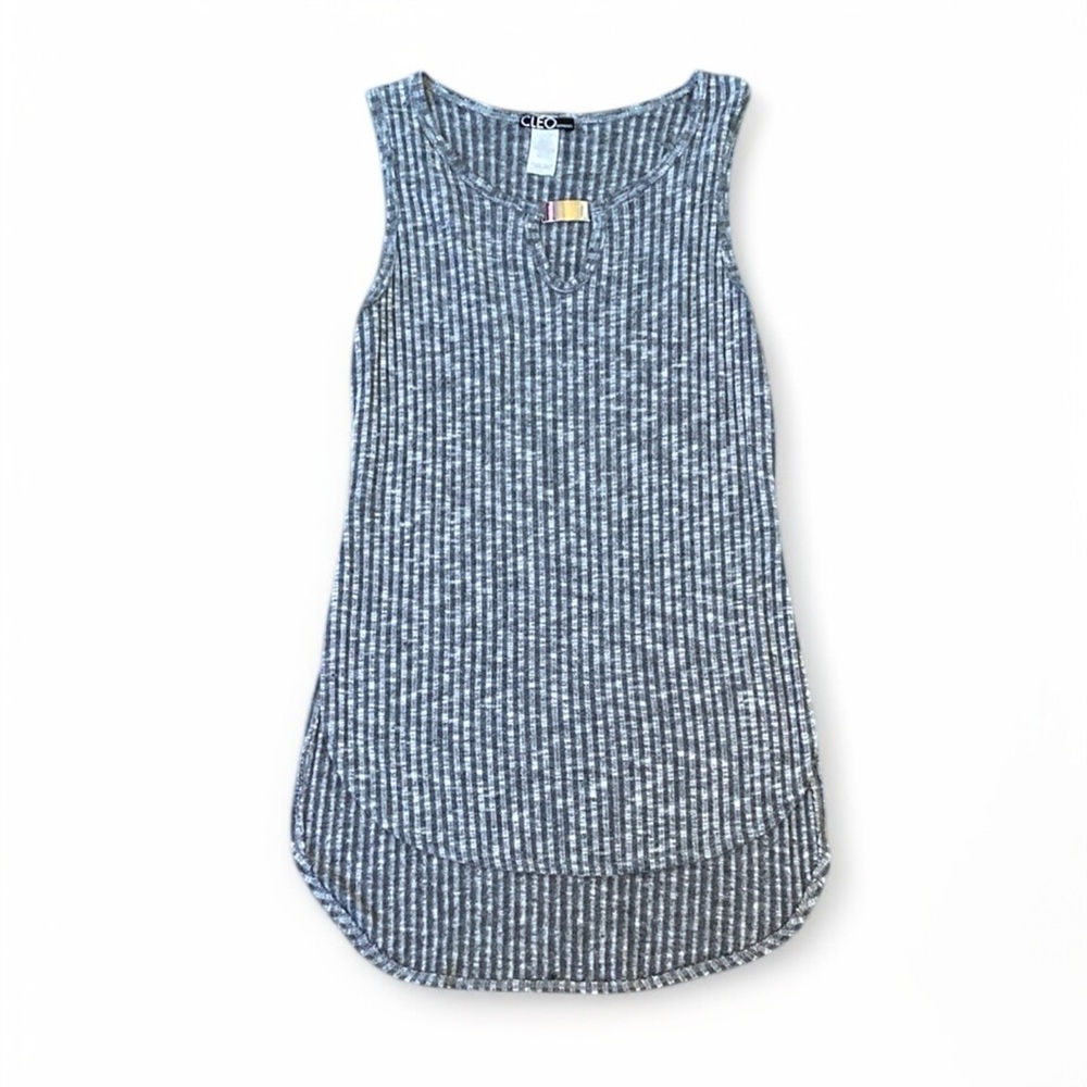 Cleo Gray and White Ribbed Sleeveless Tank Top
